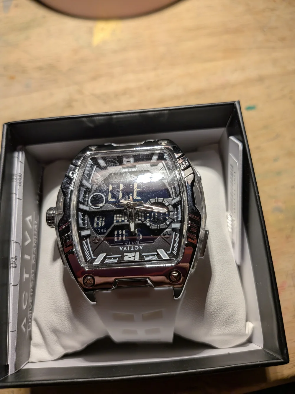 Invicta Silver Case with White Strap Dual-Display Watch